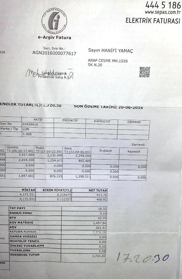 229 Liralık Faturaya İtiraz Etti, Bin 720 Liralık Fatura ile Şoke Oldu