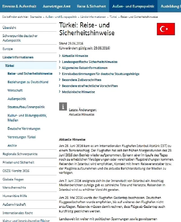 Almanya, Türkiye'ye Seyahat Uyarısını Güncelledi
