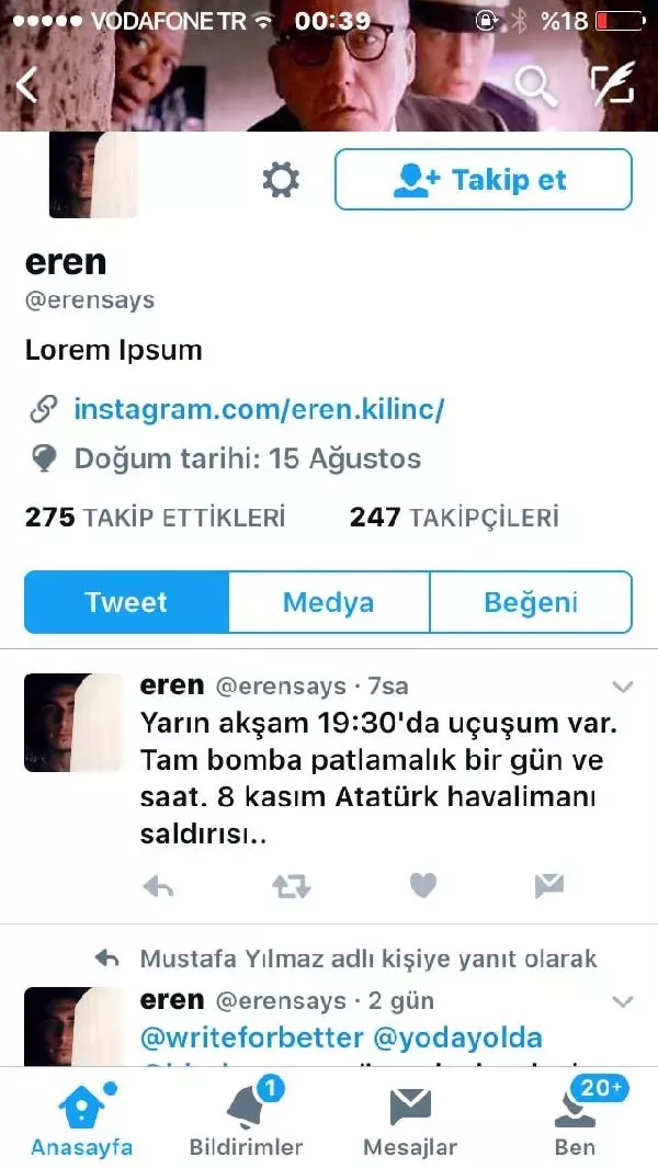 'Havalanında Saldırı Olacak' Tweeti Atan Şahıs Kıskıvrak Yakalandı