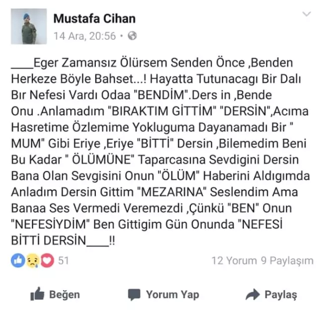 Osmaniyeli Şehidin, 3 Gün Önceki Paylaşımı Yürekleri Burktu