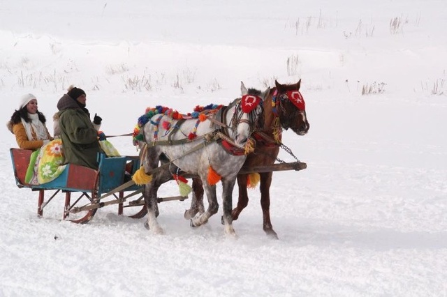Buz Tutan <a class='keyword-sd' href='/cildir-golu/' title='Çıldır Gölü'>Çıldır Gölü</a>'ndeki Turistler Kızak Keyfi Yaptı