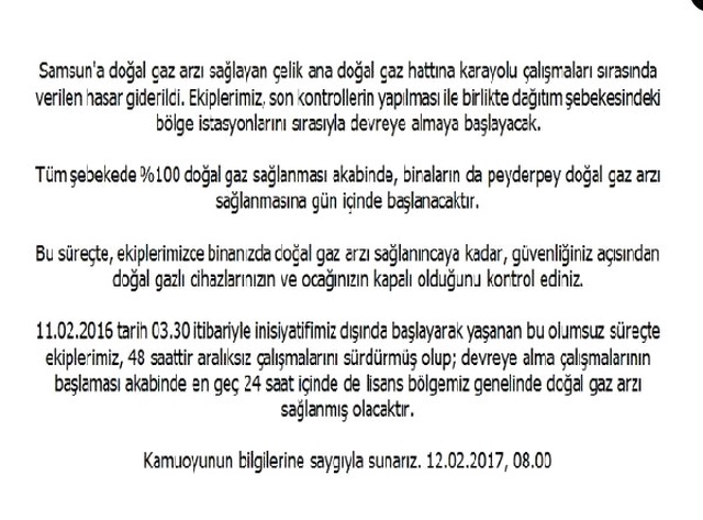 Samsun, Altyapı Çalışmaları Yüzünden Geceyi Doğalgazsız Geçirdi