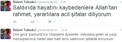 Bülent Tüfenkci Viranşehir'de Gerçekleşen Saldırıyı <a class='keyword-sd' href='/twitter/' title='Twitter'>Twitter</a>'dan Kınadı