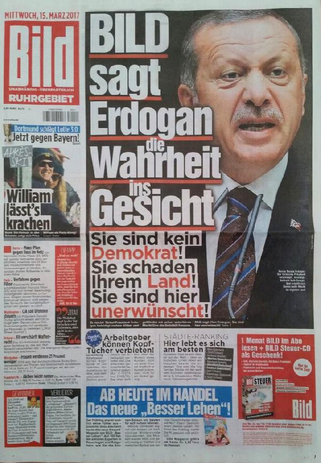 Alman Bild'den Haddini Aşan Erdoğan Manşeti: Burada İstenmiyorsunuz