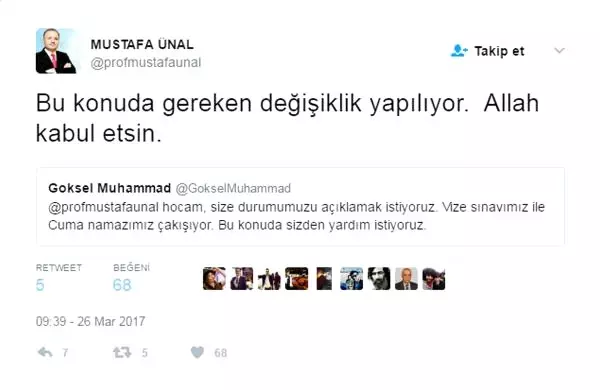 Öğrenci İstedi, Rektör Cuma Namazı İçin Sınavın Saatini Değiştirdi