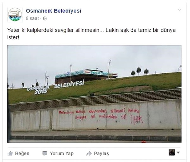 Belediye, Duvar Yazısına <a class='keyword-sd' href='/sosyal-medya/' title='Sosyal Medya'>Sosyal Medya</a> Üzerinden Cevap Verdi