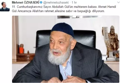 Özhaseki Vefat Eden Ahmet <a class='keyword-sd' href='/hamdi-arslan/' title='Hamdi Arslan'>Hamdi Arslan</a> İçin Başsağlığı Mesajı Yayınladı