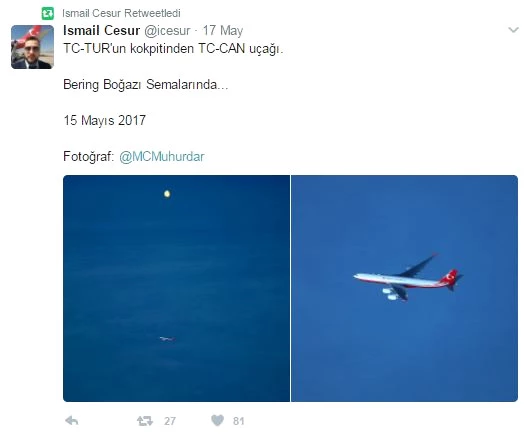 Cumhurbaşkanı Erdoğanı Taşıyan Uçak, Bering Semalarında Görüntülendi