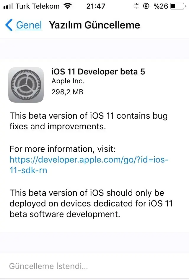 İos 11 Beta 5 Yayınlandı!