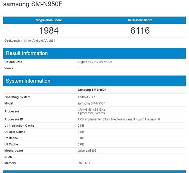 Galaxy Note 8, Geekbench Testinde Görüldü!