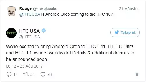  <a class='keyword-sd' href='/htc/' title='Htc'>Htc</a>'den Android O İçin İlk Açıklama Geldi!