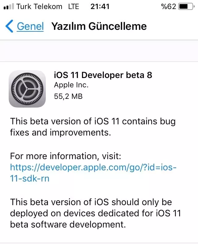 İos 11 Beta 8 Yayınlandı!