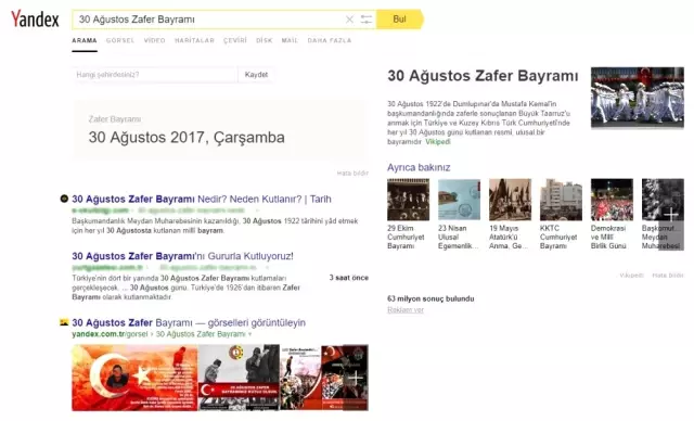 Yandex, 30 Ağustos'u Unutmadı!