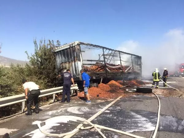 25 Ton Fındık Yüklü TIR Bariyerlere Çarpıp Alev Aldı! Zarar 1 Milyon Lira