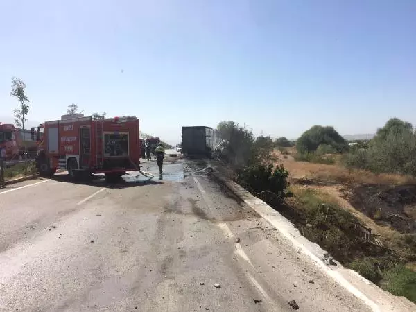 25 Ton Fındık Yüklü TIR Bariyerlere Çarpıp Alev Aldı! Zarar 1 Milyon Lira