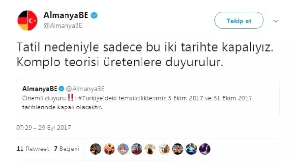 Almanya'nın Ankara Büyükelçiliği: 2 Gün Kapalıyız ama Komplo Teorisi Üretmeyin