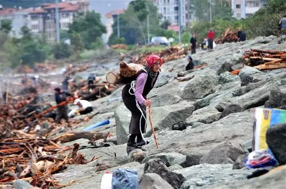 Rize'de Selin Sürüklediği Odunları Gören Vatandaşlar, Kışlık Yakacak Telaşına Düştü