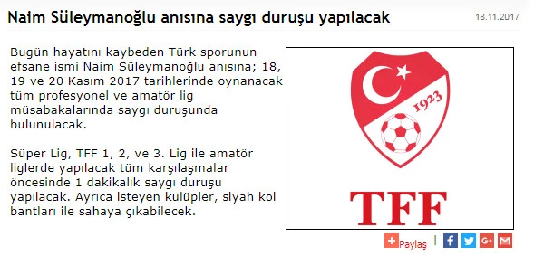 Naim Süleymanoğlu İçin <a class='keyword-sd' href='/futbol/' title='Futbol'>Futbol</a> Müsabakalarında Saygı Duruşu Yapılacak