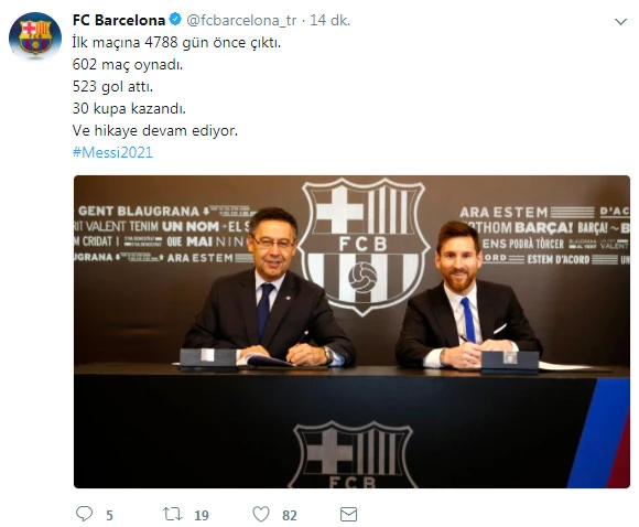 Barcelona Lionel Messi'nin Sözleşmesini 2021 Yılına Kadar Uzattı