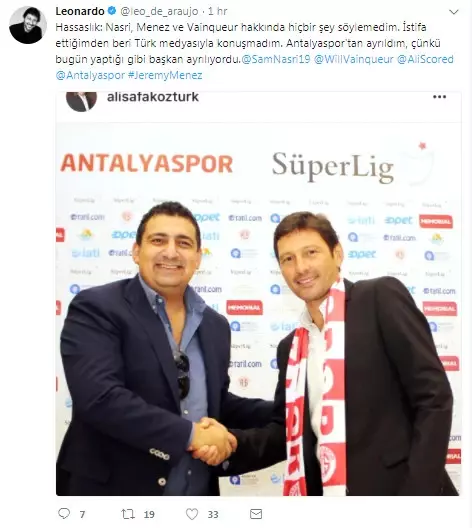 Antalyaspor'dan İstifa Eden Leonardo: Ayrıldım Çünkü Başkan Ayrılıyordu