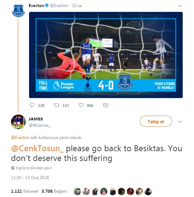 Cenk Tosun'a Everton Taraftarından Mesaj: Lütfen Beşiktaş'a Dön