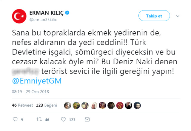 Eski Galatasaraylı Erman Kılıç, Emniyete Tweet Attı: Deniz Naki'ye Gereğini Yapın