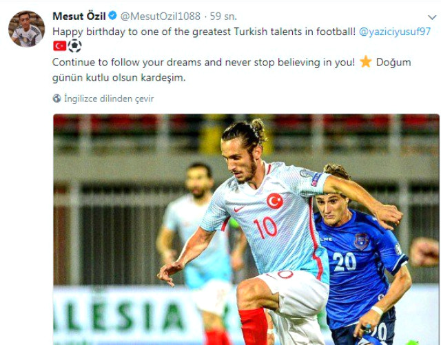 Mesut Özil <a class='keyword-sd' href='/sosyal-medya/' title='Sosyal Medya'>Sosyal Medya</a> Hesabından Yusuf Yazıcı'nın Doğum Gününü Kutladı
