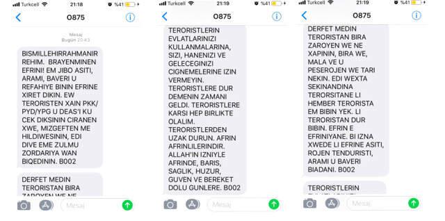 Türkiye'den Afrinlilere Birlik Olma Çağrısı! Türkçe, Arapça ve Kürtçe SMS'ler Gönderildi