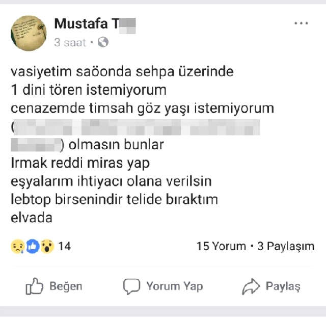 Facebook'ta Veda Mesajı Yazdı, Kendini Balkon Demirlerine Astı