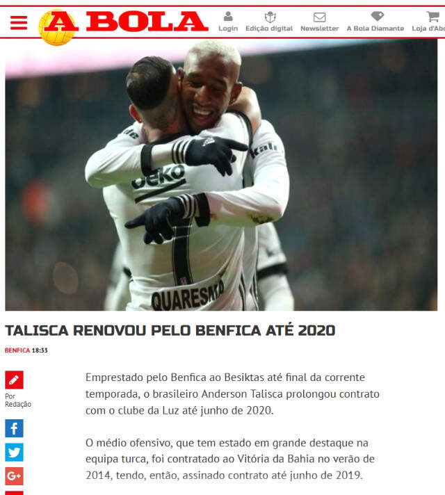 Benfica, Talisca'nın Sözleşmesini 2020'ye Kadar Uzattı
