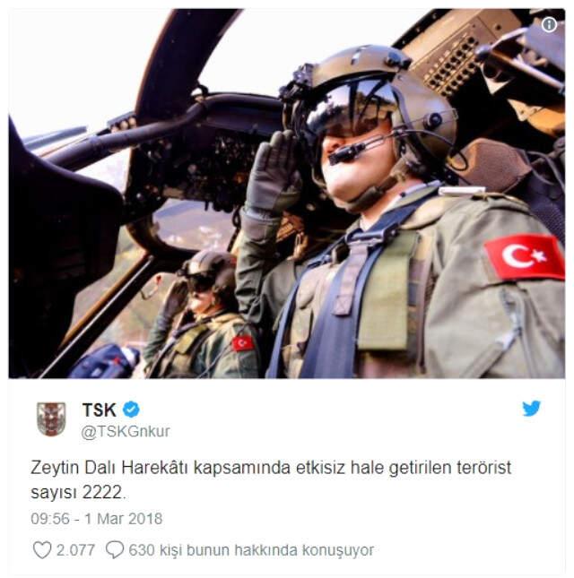 TSK, Etkisiz Hale Getirilen Terörist Sayısını Twitter'dan Bu Fotoğrafla Paylaştı