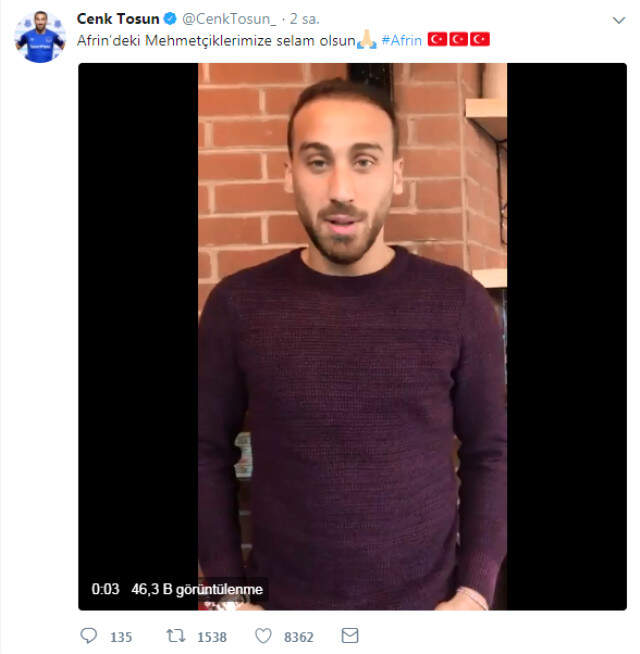 Cenk Tosun'dan Mehmetçik'e Selam Cenk Tosun'dan Afrin'deki Mehmetçik'e Selam