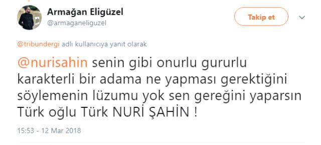 Türk Taraftarlar, YPG Pankartı Sonrası Nuri Şahin'e 