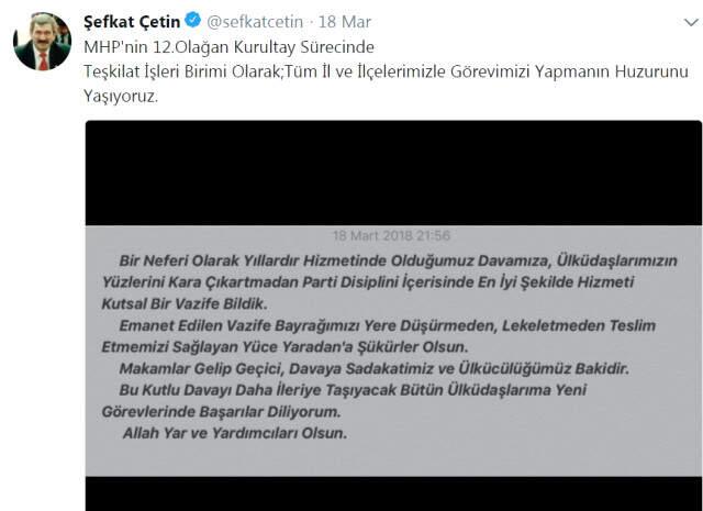 Bahçeli'nin MYK'da Yer Vermediği Başkan Yardımcısı Şefkat Çetin, Twitter'dan Ayrılık Sinyali Verdi