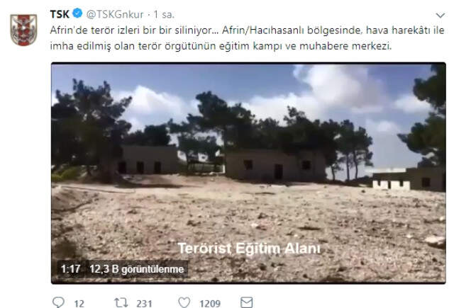 TSK, Terör Örgütünün İmha Edilen Eğitim Kampının Görüntülerini Paylaştı