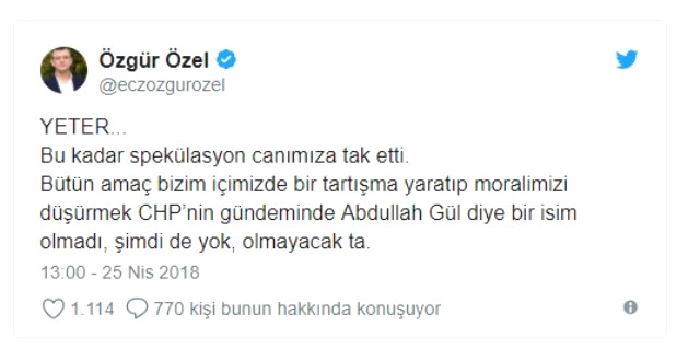 CHP'den Abdullah Gül Açıklaması: İsmi Gündemimizde Yok