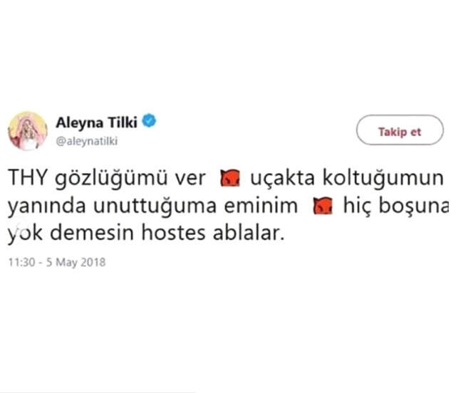 Aleyna Tilki, Kaybolan Gözlüğü İçin THY Hosteslerini Hırsızlıkla Suçladı