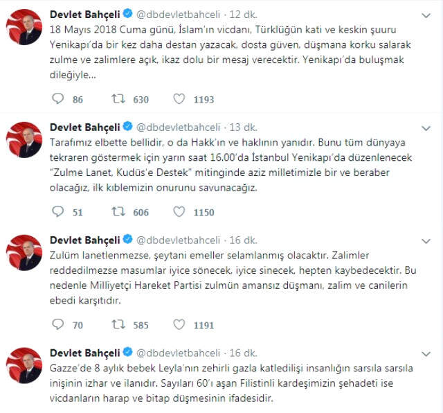 Bahçeli, Yenikapı'daki Kudüs'e Destek Mitingine Katılıyor