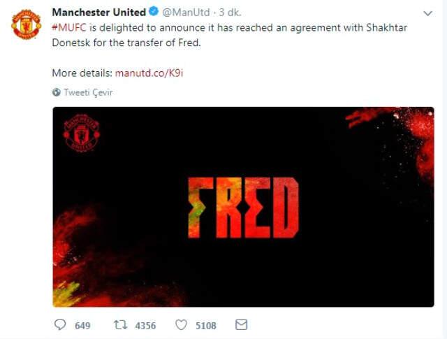 İngiliz Devi Manchester United, Fred Transferini Resmen Açıkladı