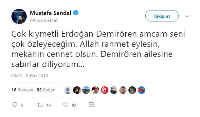 Erdoğan Demirören'in Vefatın Ardından Ünlüler Üzüntülerini <a class='keyword-sd' href='/sosyal-medya/' title='Sosyal Medya'>Sosyal Medya</a> Hesaplarından Paylaştı