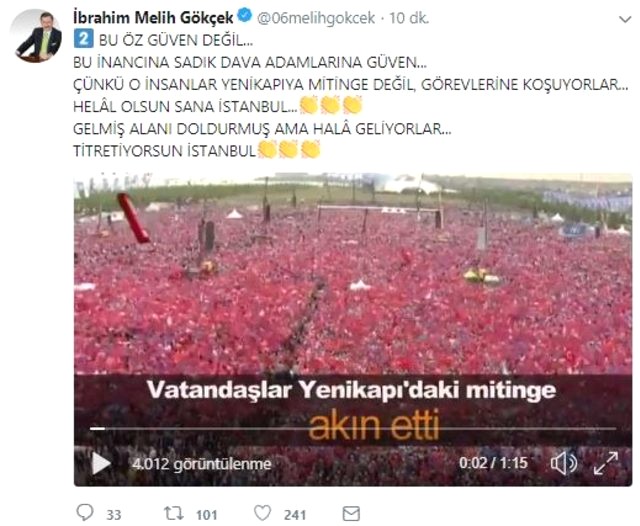 Melih Gökçek'ten Dikkat Çeken Mesaj: Titretiyorsun İstanbul