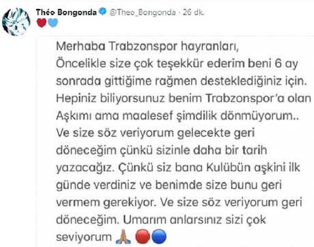 Yıldız Futbolcu Bongonda, Trabzonspor Taraftarına Söz Verdi: Geri Döneceğim