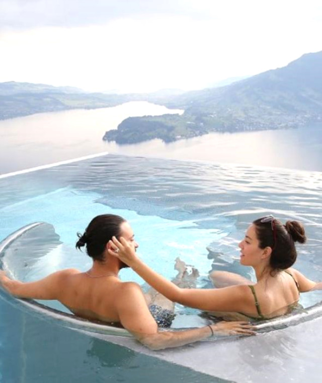 Oyuncu Pelin Akil ve Anıl Altan İsviçre'deki Sıcak Havuzda Aşk Tazeledi