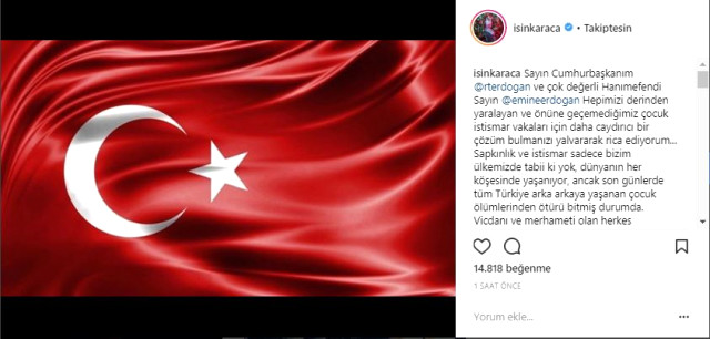 Işın Karaca, Cumhurbaşkanı Erdoğan ve Eşine Instagram'dan Mektup Yazdı