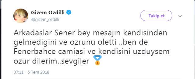 Gizem Özdilli Şener Özbayraklı'dan Özür Diledi