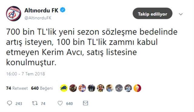 Altınordu, Yıldız Futbolcu Kerim Avcı'yı Satış Listesine Koydu
