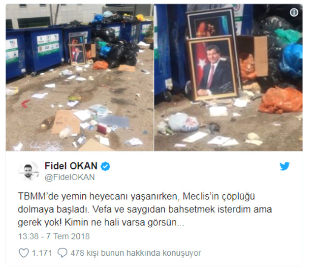 Eski Başbakan Ahmet Davutoğlu'nun Portresi Meclis Çöplüğüne Atıldı