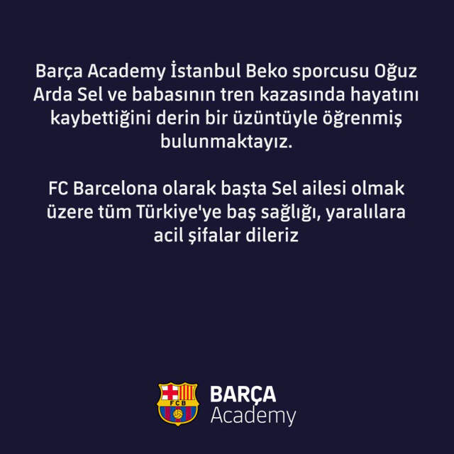 Tren Kazasında Hayatını Kaybeden Oğuz Arda Sel, Barcelona'nın Futbolcusuymuş Barcelona, Tren Kazasında Ölen Oğuz Arda Sel'in futbolcusu Olduğunu Duyurdu