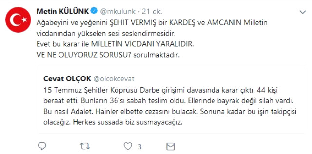 AK Parti'li Metin Külünk, 15 Temmuz Kararlarına İsyan Eden Cevat Olçok'a Destek Verdi