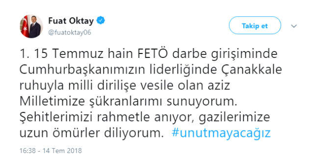 Cumhurbaşkanı Yardımcısı Oktay'dan 15 Temmuz Mesajı Cumhurbaşkanı Yardımcısı Oktay'dan 15 Temmuz Mesajı: Milletimiz Bayrağına Sahip Çıkacaktır